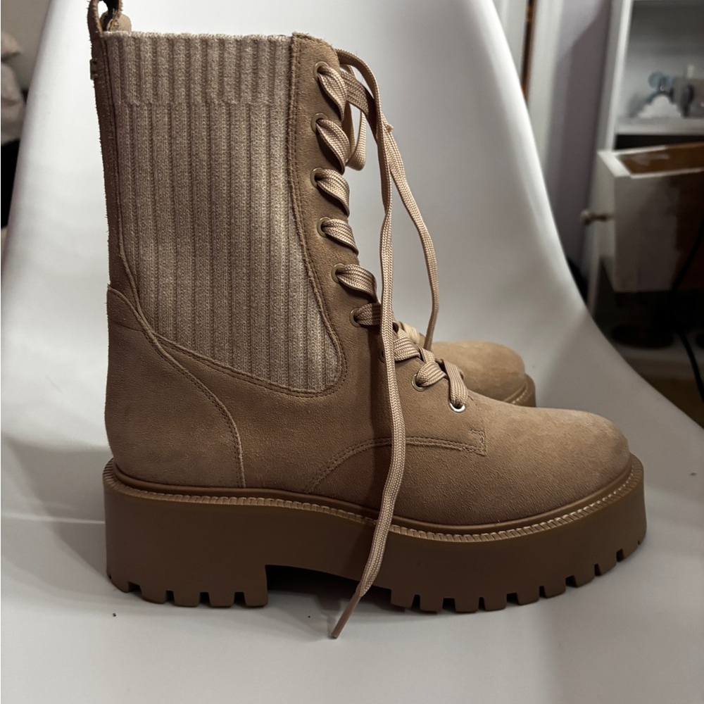 Sam Edelman Beige Lace-Up Women's Boots